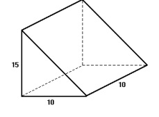 Prisma triangular com arestas medindo 10 cm e altura medindo 15 cm.