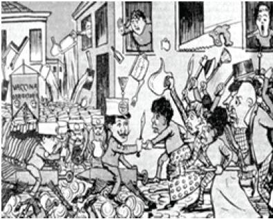 Charge de Leônidas Freitas sobre a Revolta da Vacina.